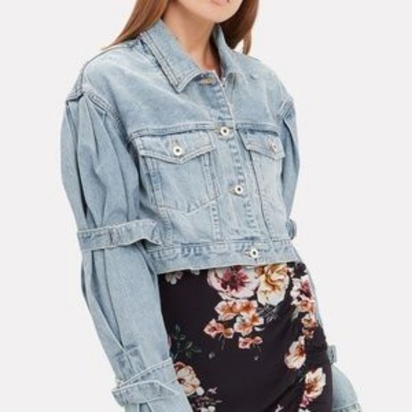Jonathan Simkhai Buckle Tie Sleeve Cropped Denim Jacket Size XS NEW with Tag - Picture 2 of 14